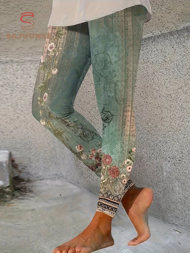 Women's High Waist Skinny Casual Retro Printed Leggings