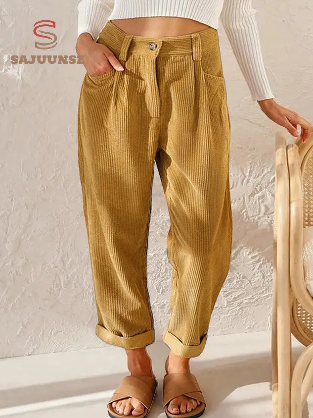 Loose Casual Pocket Stitching Corduroy Pants