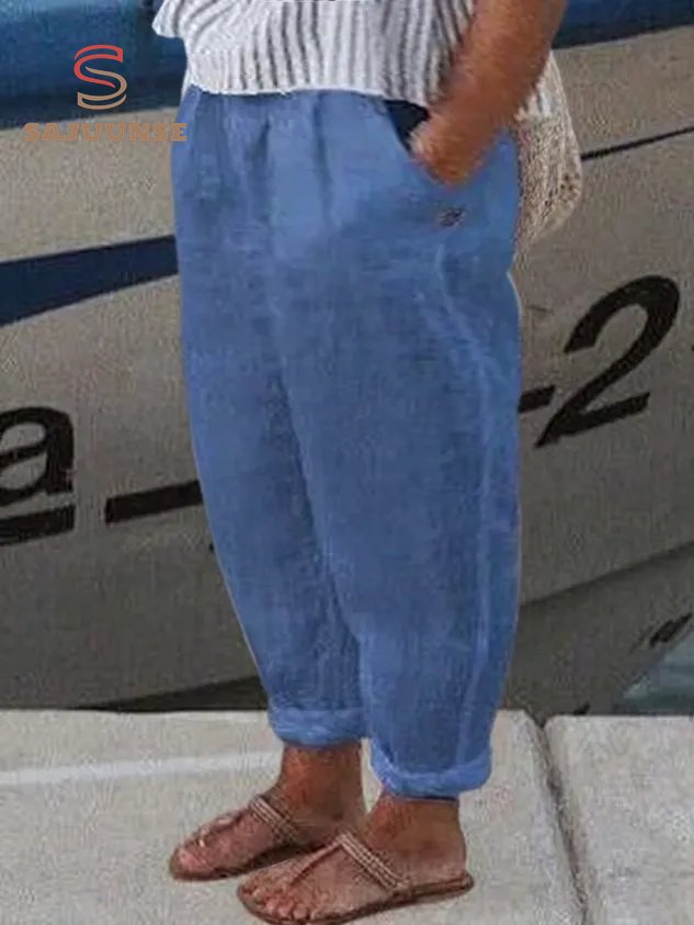 Plus Size Plain Casual Loose Cotton Pants