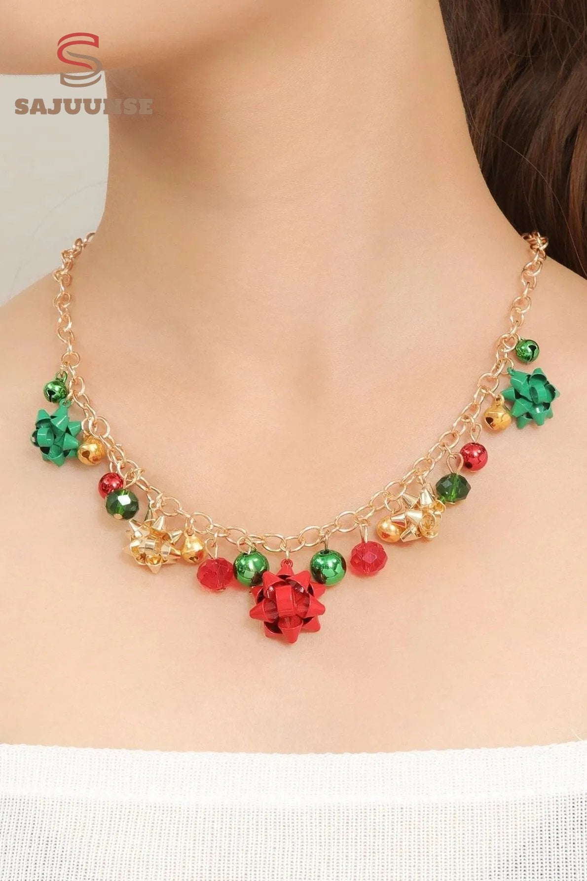 Christmas Jingle Bell Alloy Flower Necklace
