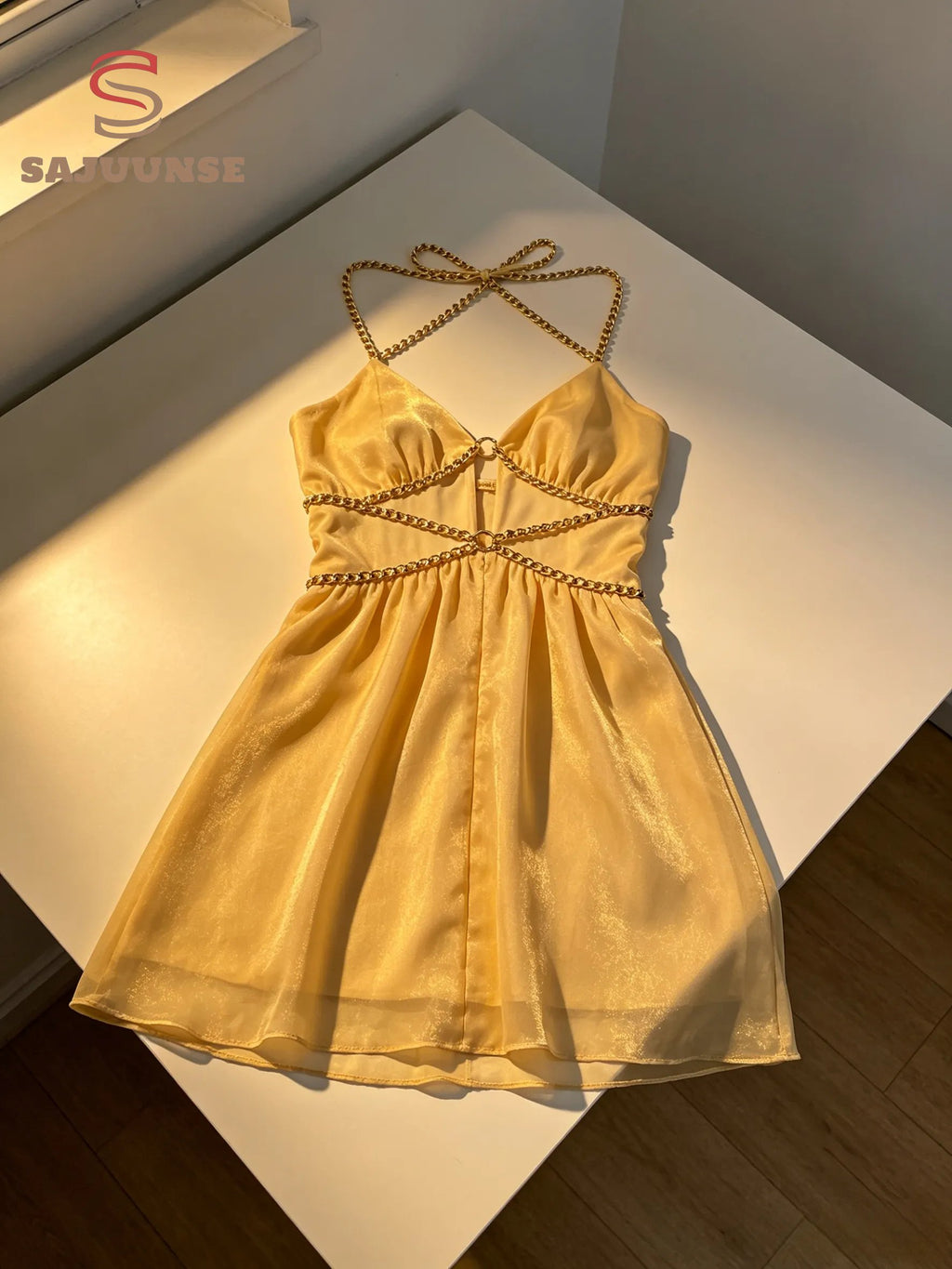 Summer Night Golden-chain Backless Mini Dress