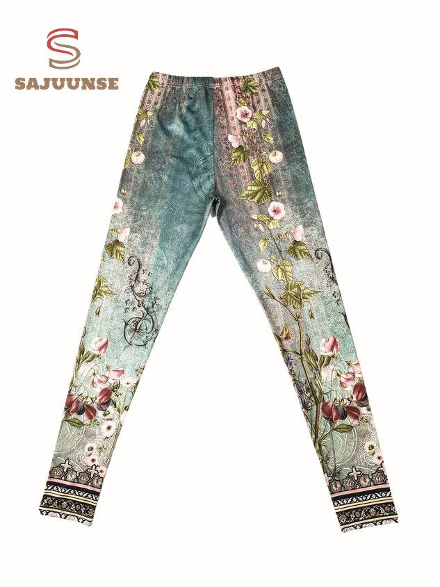 Women's High Waist Skinny Casual Retro Printed Leggings