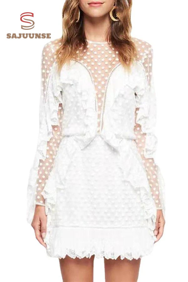 Star Cutout Lace Ruffle Dress