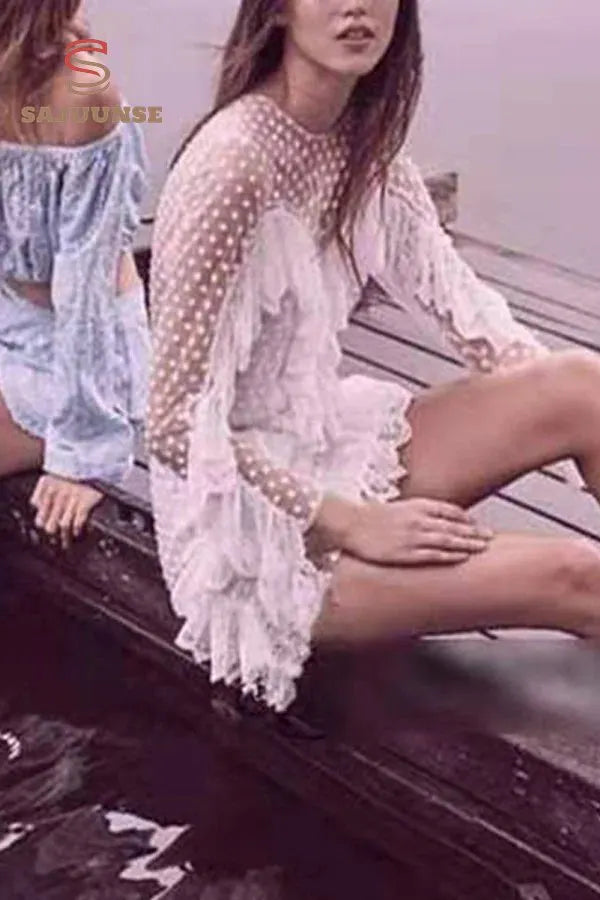 Star Cutout Lace Ruffle Dress
