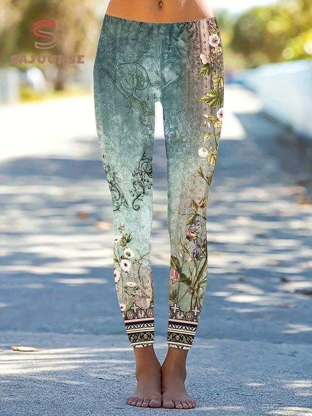 Women's High Waist Skinny Casual Retro Printed Leggings