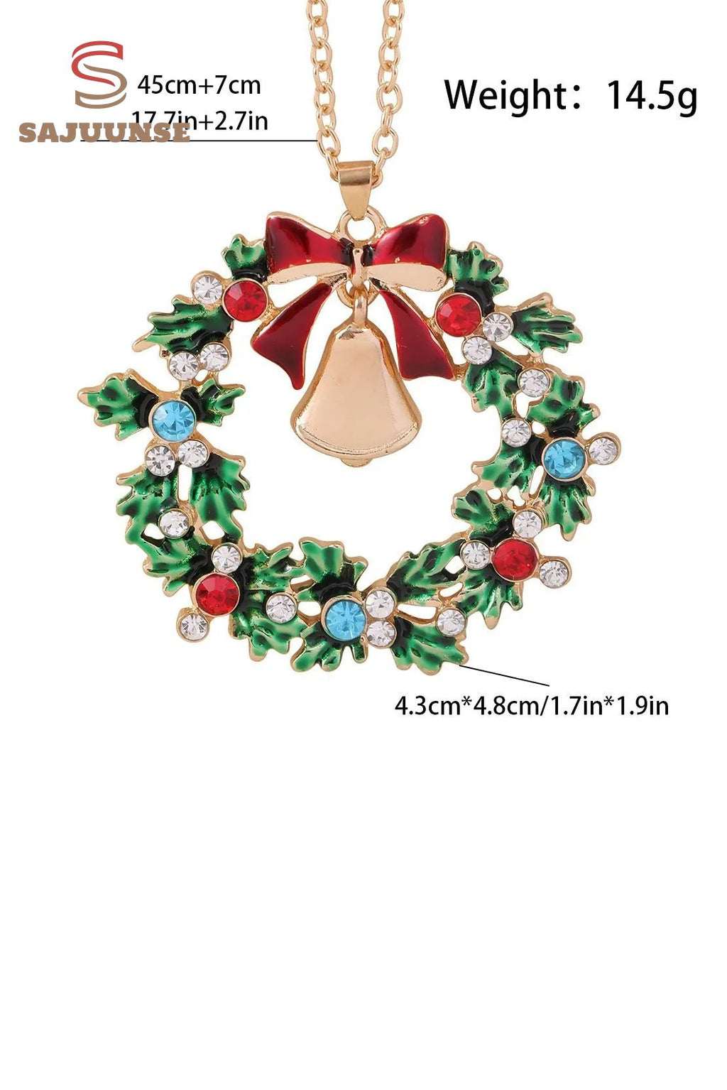Christmas Wreath Bell Pendant Necklace
