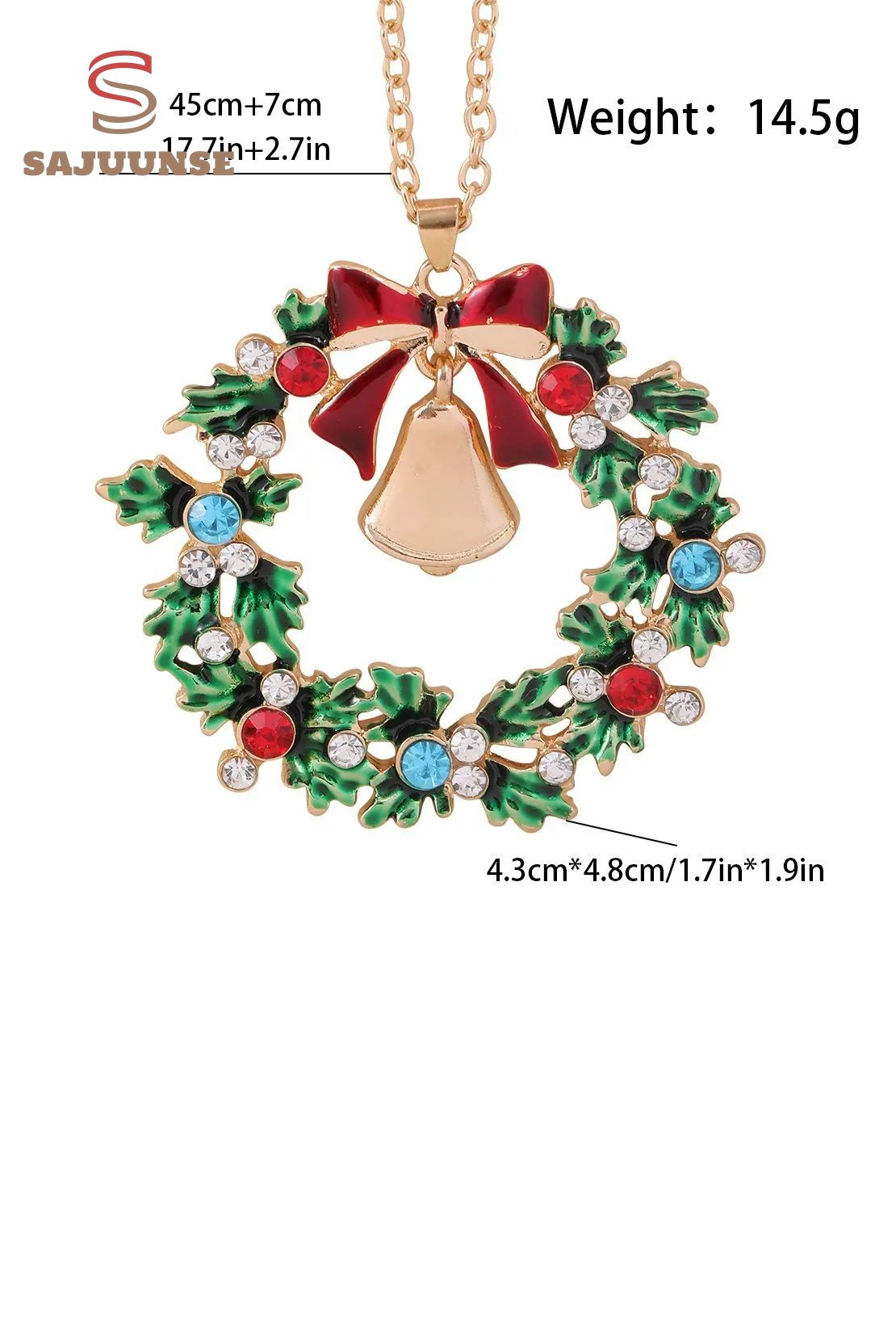 Christmas Wreath Bell Pendant Necklace