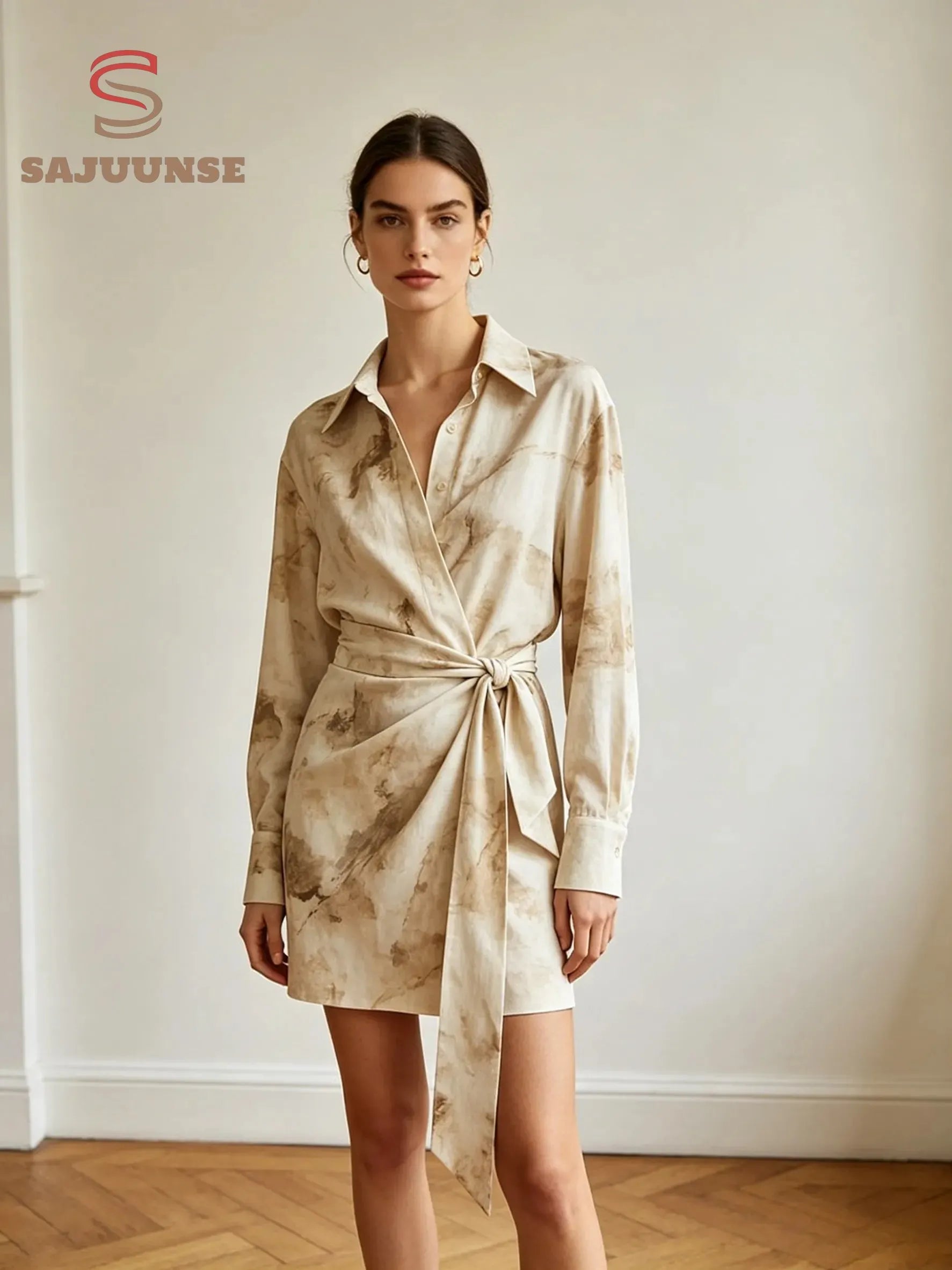 Abstract Wrap Tie Shirt Mini Dress
