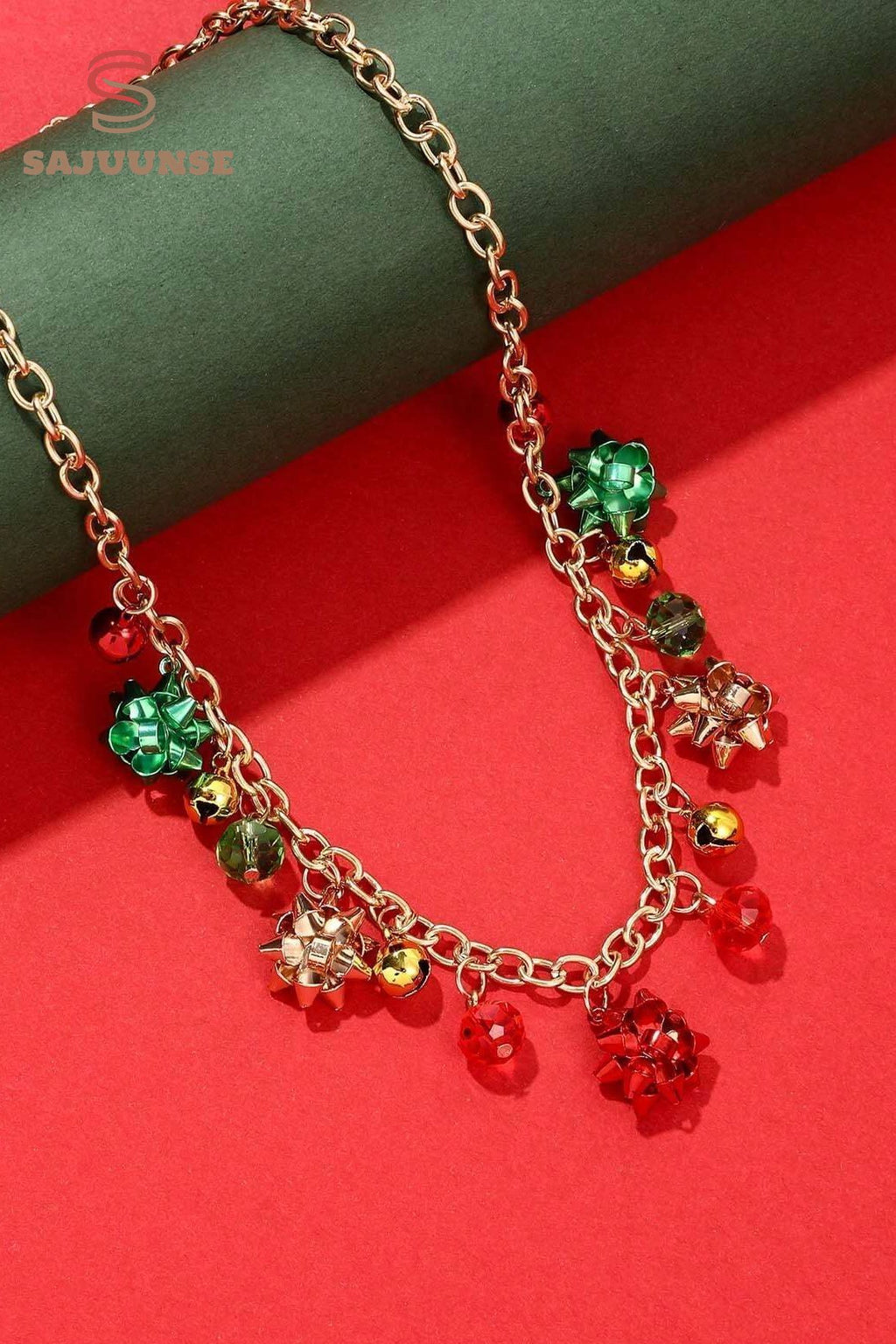 Christmas Jingle Bell Alloy Flower Necklace