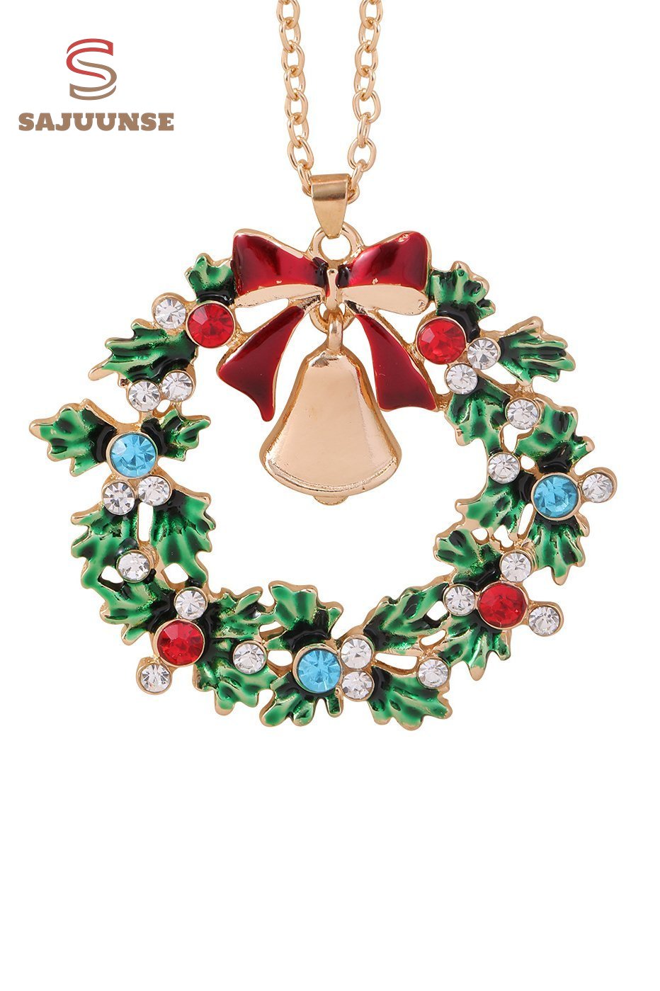 Christmas Wreath Bell Pendant Necklace