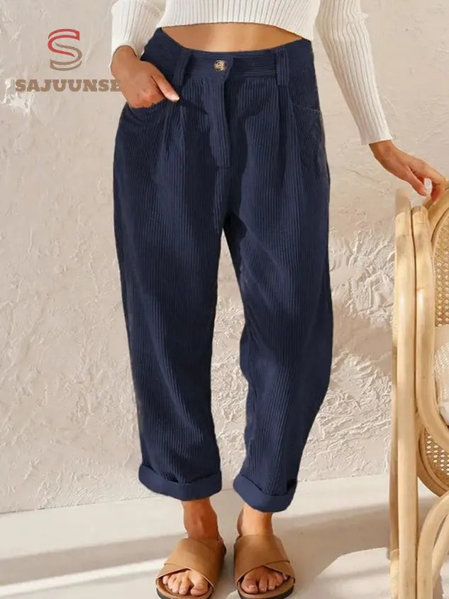 Loose Casual Pocket Stitching Corduroy Pants