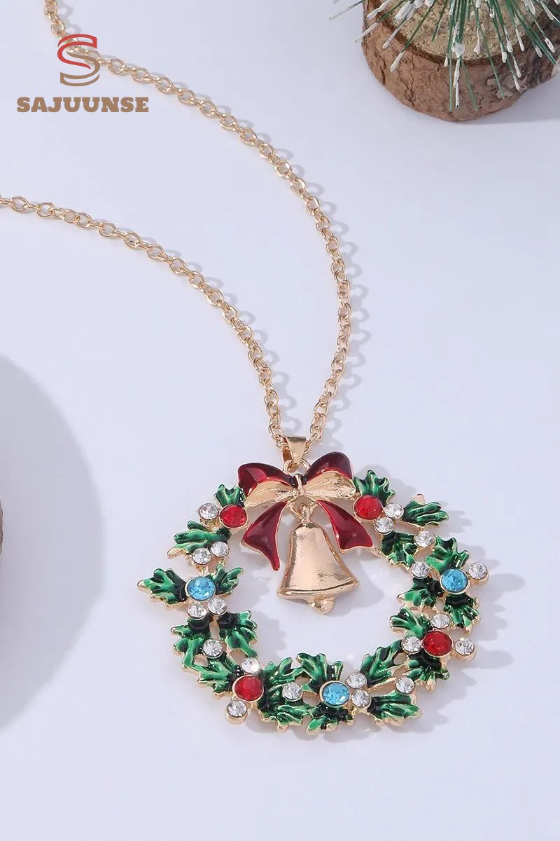 Christmas Wreath Bell Pendant Necklace
