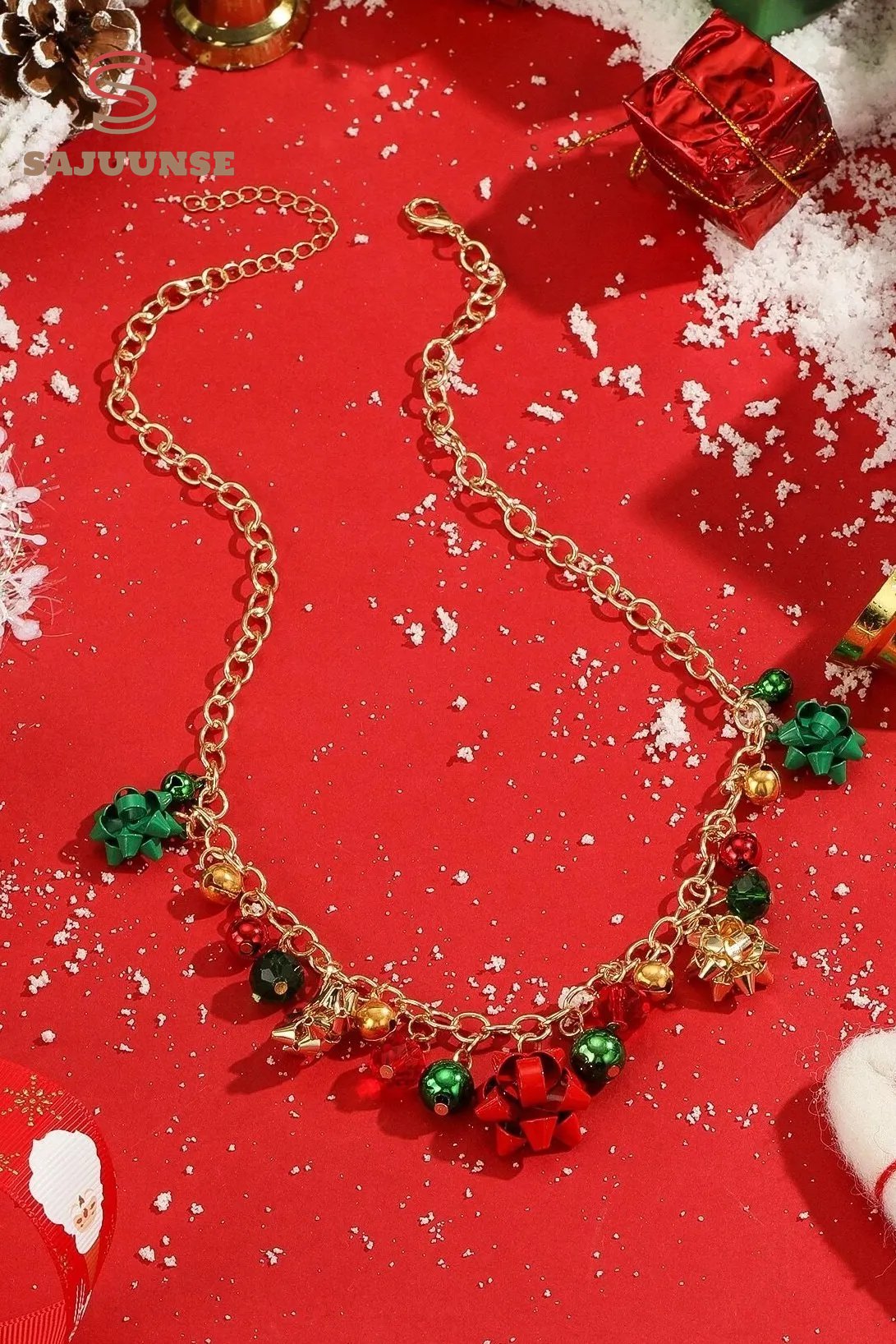 Christmas Jingle Bell Alloy Flower Necklace