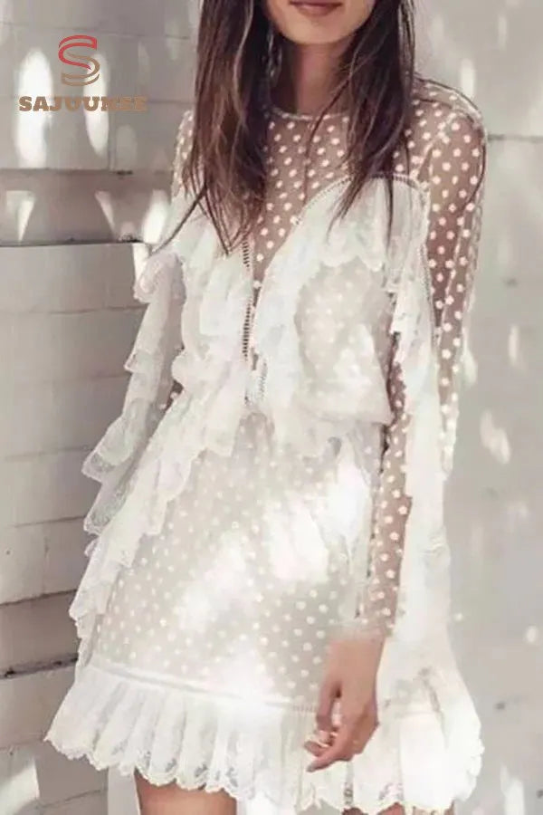 Star Cutout Lace Ruffle Dress