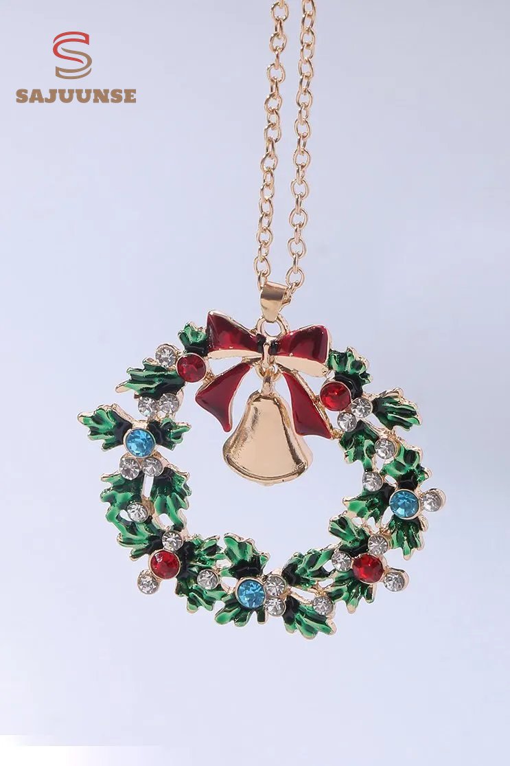 Christmas Wreath Bell Pendant Necklace