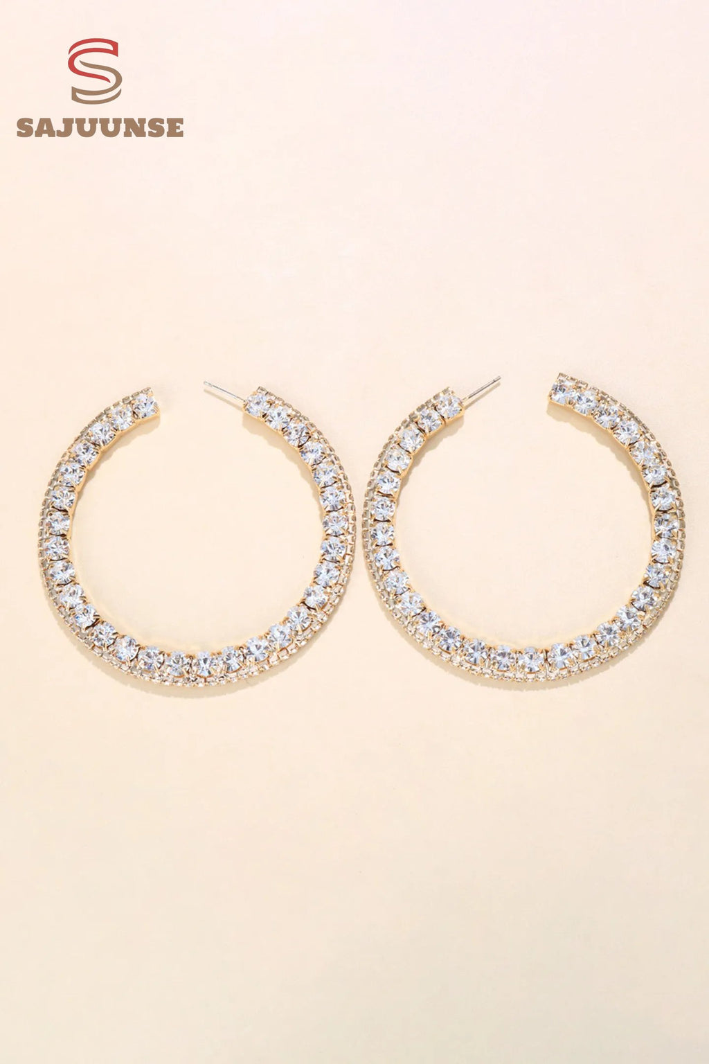 Exaggerated Rhinestones Hoop Earrings