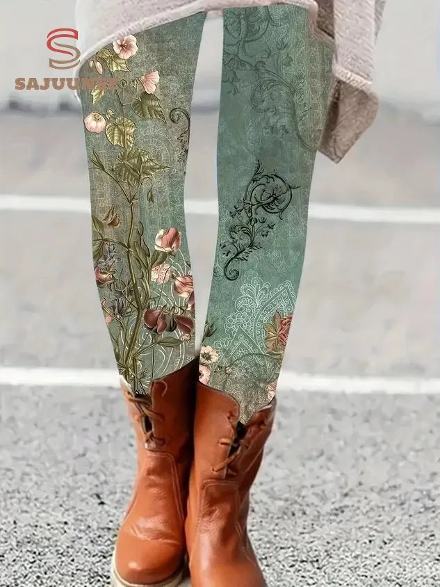Women's High Waist Skinny Casual Retro Printed Leggings