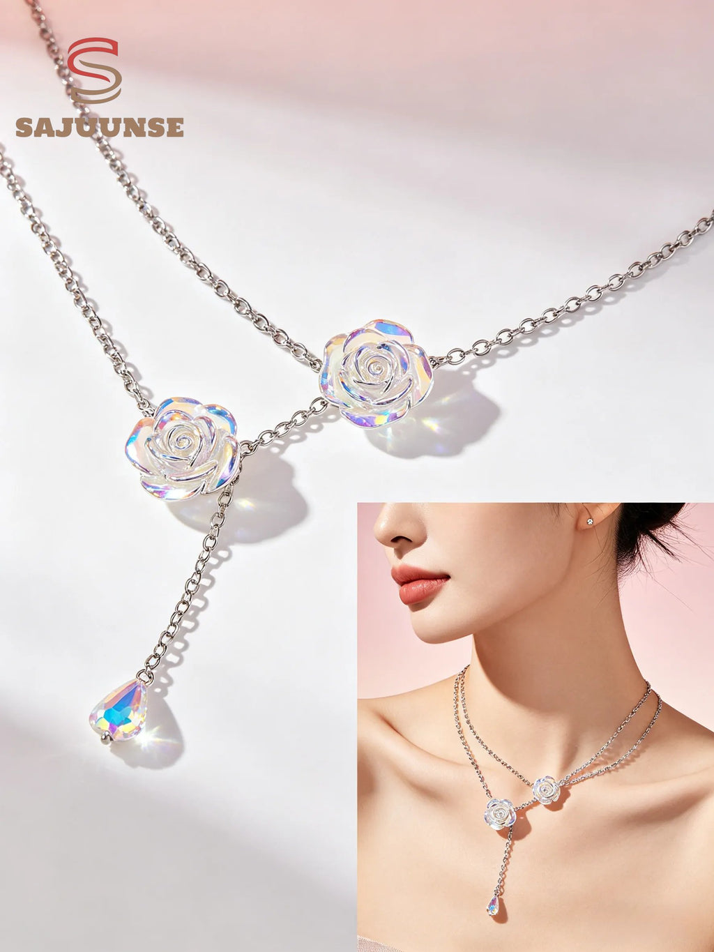 Two-Pack Rose Rhinestones Necklace Set