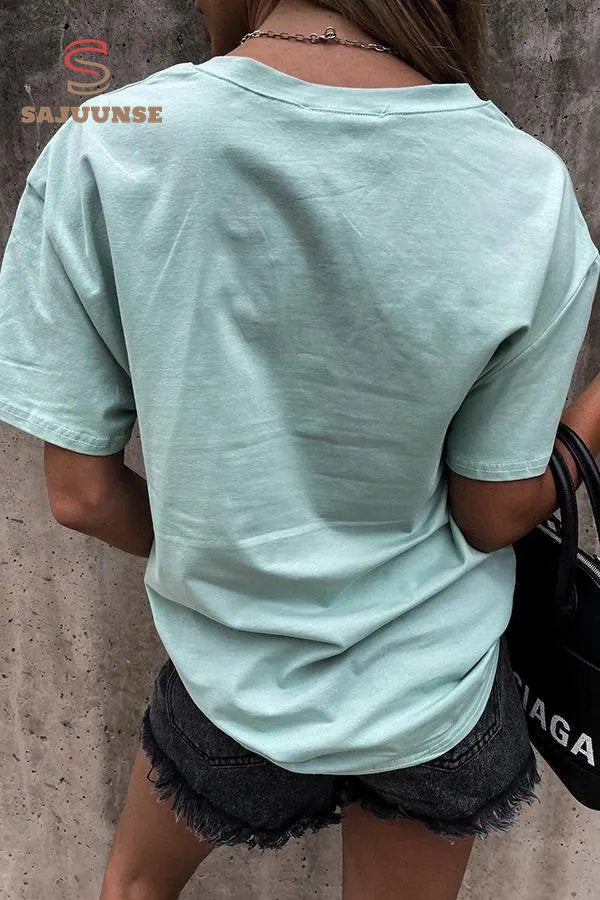 V-neck Tiger Print Casual T-shirt